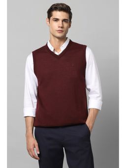 Allen Solly - Men Maroon V Neck Sleeveless Sweater
