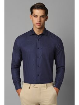 Louis Philippe - Men Navy Classic Fit Textured Full Sleeves Formal Shirt