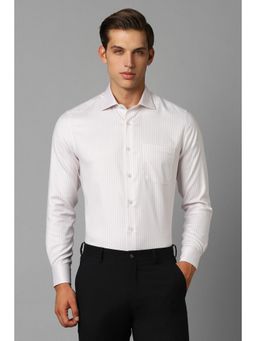 Louis Philippe - Men White Classic Fit Stripe Full Sleeves Formal Shirt