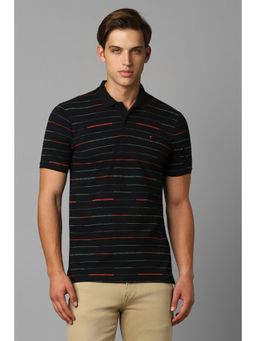 Louis Philippe - Men Black Stripe Polo T-Shirt