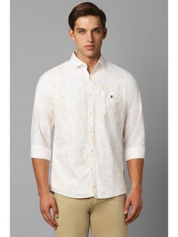 Louis Philippe - Men White Slim Fit Print Full Sleeves Casual Shirt