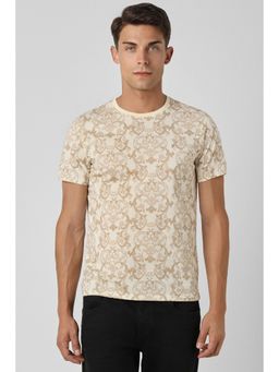Van Heusen - Men Beige Print Crew Neck T-Shirt