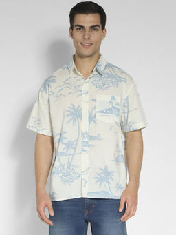 American Eagle - Men White Tropical Button-Up Poolside Shirt