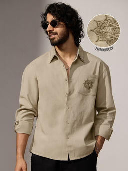 The Souled Store - Beige Chakras Men Cotton Linen Shirt