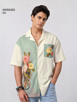 The Souled Store - Men Flower Pot Cotton-Linen Oversized Shirt