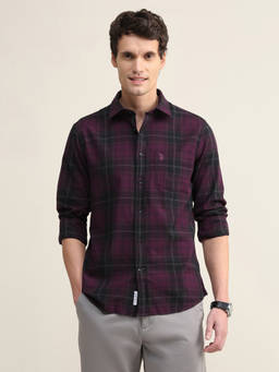 U.S. POLO ASSN. - Men Purple Checked Regular Fit Shirt