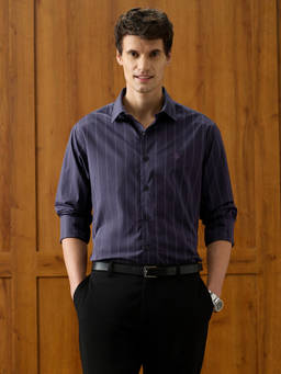 U.S. POLO ASSN. - Men Dark Purple Poplin Plaid Stripes Shirt