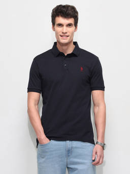 U.S. POLO ASSN. - Men Black Solid Slim Fit Polo T-Shirt