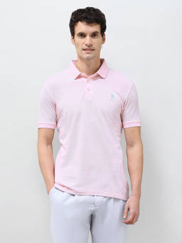 U.S. POLO ASSN. - Men Light Pink Solid Slim Fit Polo T-Shirt