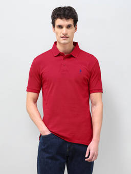 U.S. POLO ASSN. - Men Red Solid Slim Fit Polo T-Shirt