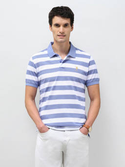 U.S. POLO ASSN. - Men Blue Horizontal Striped Slim Fit Polo T-Shirt