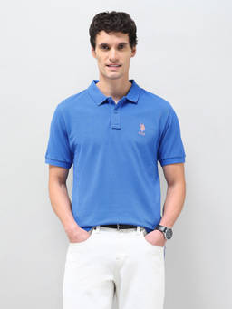 U.S. POLO ASSN. - Men Blue Solid Slim Fit Polo T-Shirt