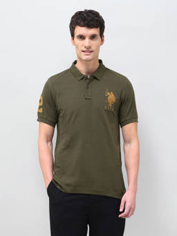U.S. POLO ASSN. - Men Green Solid Slim Fit Polo T-Shirt