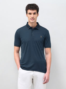 U.S. POLO ASSN. - Men Teal Solid Slim Fit Polo T-Shirt