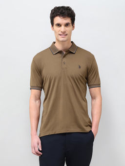 U.S. POLO ASSN. - Men Brown Solid Slim Fit Polo T-Shirt