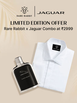Rare Rabbit - Men White Satin Stretch Shirt With Jaguar Perfume 100Ml Gift Set (Set of 2)