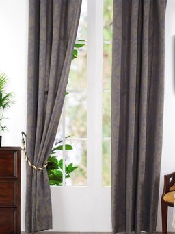 Maspar - Floral Print Cotton Long Curtain Set For Door (Pack of 2) 7.5 Feet