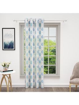 Story@Home - Bedspun Cosmo Sheer White & Blue Motif Curtain 7 Feet