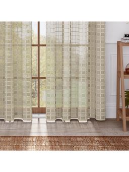 Story@Home - Polyester Door Curtain Light Brown, Checkered 7 Feet