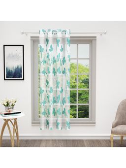 Story@Home - Bedspun Cosmo Sheer Teal & White Leaf Curtain