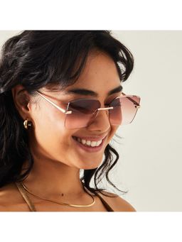 Accessorize London - Womens Gold Oversized Pink Lens Rimless Glasses