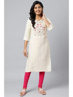 Aurelia - Off White Zari Embroidered Cotton Dobby Kurta