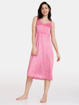 Zivame - Sprigged Florals Woven Mid Length Nightdress - Aurora Pink