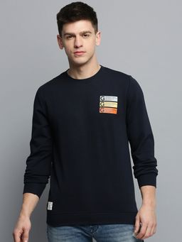 SHOWOFF - Mens Round Neck Solid Navy Blue Pullover Sweatshirt