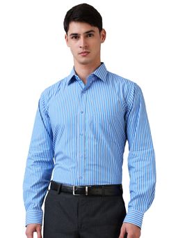 Raymond - Slim Fit Stripes Medium Blue Shirt