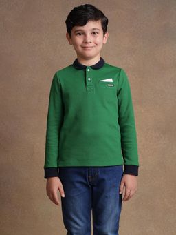 One Friday - Kids Boys Green Solid Polo T-Shirt