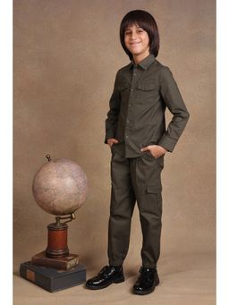 One Friday - Kids Boys Olive Solid Shirt
