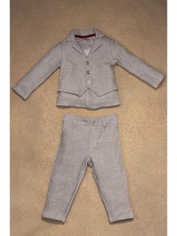 One Friday - Baby Boys Grey Solid Blazer with Waistcoat and Trouser (Set of 3)