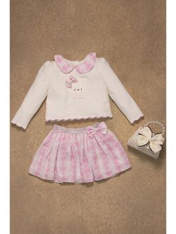 One Friday - Baby Girls Pink Checks Top with Skirt (Set of 2)