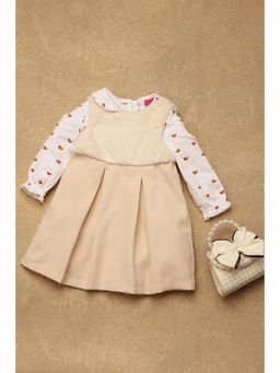 One Friday - Baby Girls Beige Solid Dress with Heart Print Top (Set of 2)