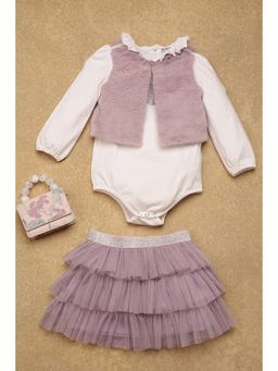 One Friday - Baby Girls Lavender Solid Top with Skirt (Set of 2)