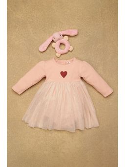 One Friday - Baby Girls Peach Embellished Flock Dot Dress
