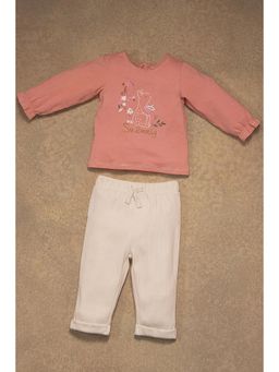 One Friday - Baby Girls Peach Print Top with Pant (Set of 2)