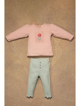 One Friday - Baby Girls Peach Solid Top with Green Pant (Set of 2)