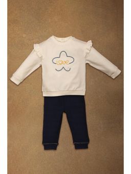 One Friday - Baby Girls White Solid Top with Joggers (Set of 2)