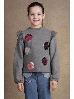 One Friday - Kids Girls Grey Embellished Pullover Top
