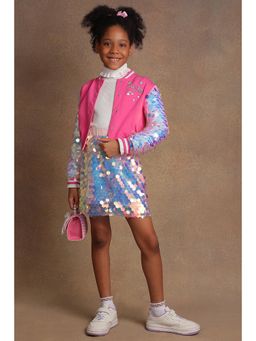 One Friday - Girls Pink Embroidered Embellished Jacket