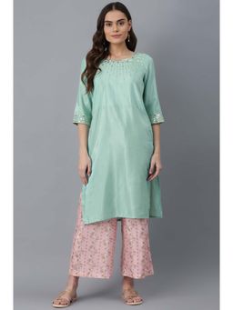 Aurelia - Aure Collection By Aurelia Green Embroidered Kurta-Pink Palazzo (Set of 2)