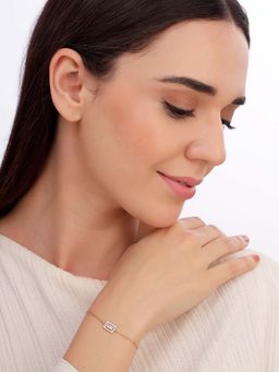 Carlton London - Women 925 Sterling Silver Rose Gold Plated Cz Square Bracelet