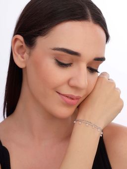 Carlton London - Women 925 Sterling Silver Rhodium Plated Pink Glass Bead Double Chain Bracelet