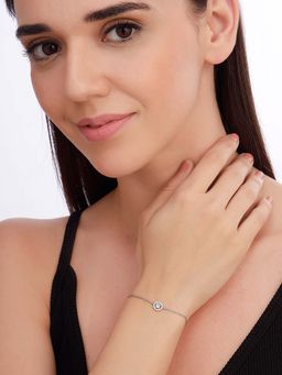 Carlton London - Women 925 Sterling Silver Rhodium Plated Cz Circular Charm Bracelet
