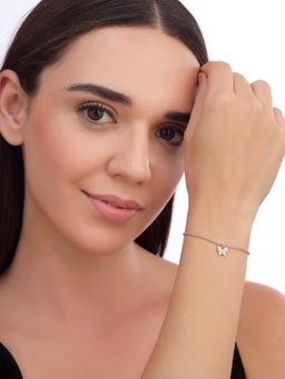 Carlton London - Women 925 Sterling Silver Rhodium Plated Cz Butterfly Charm Bracelet