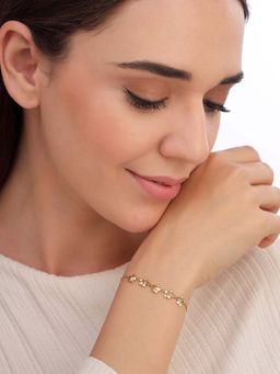 Carlton London - Women 925 Sterling Silver 18K Gold Plated Floral Charm Bracelet