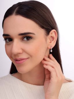 Carlton London - Women 925 Sterling Silver Rhodium Plated Cz Dangling Heart Drop Earrings