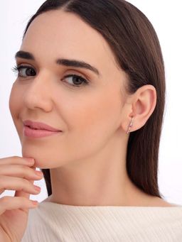 Carlton London - Women 925 Sterling Silver Rhodium Plated Pink Cz Earlobe Stud Earrings