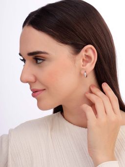 Carlton London - Women 925 Sterling Silver Rhodium Plated Bejewelled Cz Half Hoop Earrings